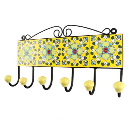 Yellow Ceramic Floral Tile Hook